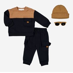 Kids Black Cargo Joggers - Brown Accent! Just set! 12m like new !